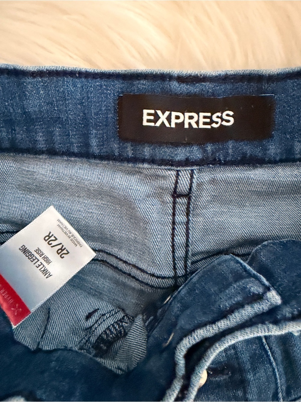 Express High-Rise Button-Fly Jeans in Dark Blue Denim - Picture 6 of 6
